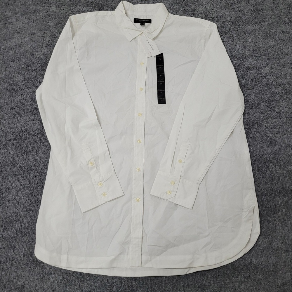 Banana Republic Tunic Womens XL White Boyfriend Cotton Stretch Long Sleeve NEW